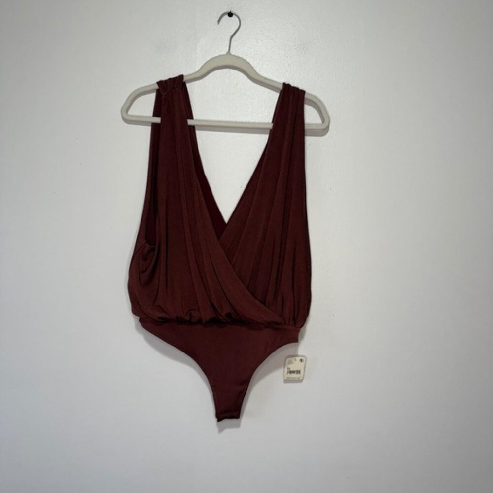 Free People Intimately NWT Deep V Neck Ruched Bodysuit Brown Medium